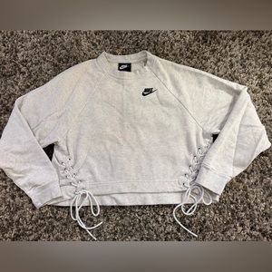 Nike Heather Grey Lace up Crop sweatshirt